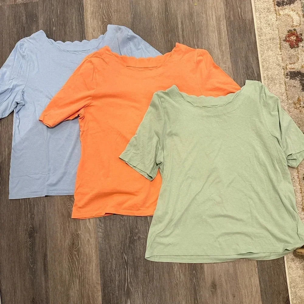 Bundle of 3 Talbots scalloped neck shirts in pastel colors A-13